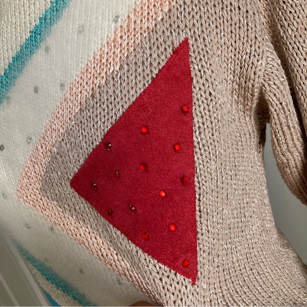 Vintage 80s Nannell Geometric Novelty Hand Knit Sweater Sz S - Picture 8 of 13